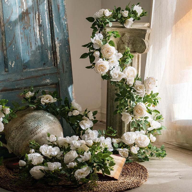 仿真花玫瑰花藤假花藤条空调管道遮挡拍摄造景缠绕藤蔓装饰花艺