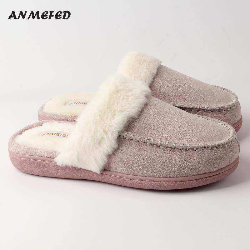 新疆包邮出口女士居家用厚底麂皮橡胶底防滑保暖毛绒棉拖鞋办公室