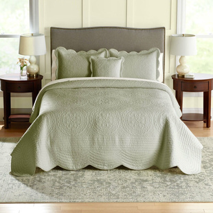 新款 纯棉水洗夹棉绗缝被三件套纯色床盖加大加宽床罩外贸清仓特价