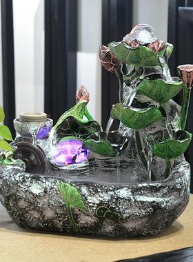 室内假山自动循环流水喷泉小摆件门店桌面水车风水轮摆件装饰礼品