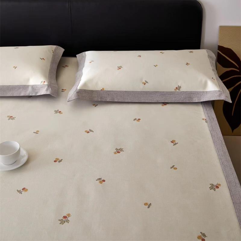 森系田园风冰丝席三件套数码印花可机洗简约日式花卉空调软席凉席
