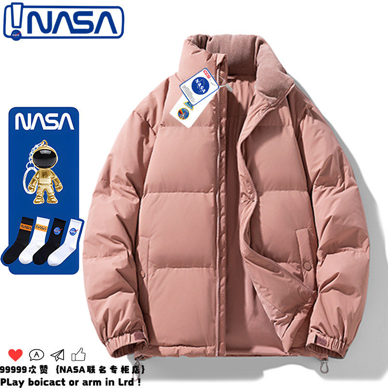 nasa联名白鸭绒羽绒服男女冬季潮流短款情侣款面包服宽松保暖外套