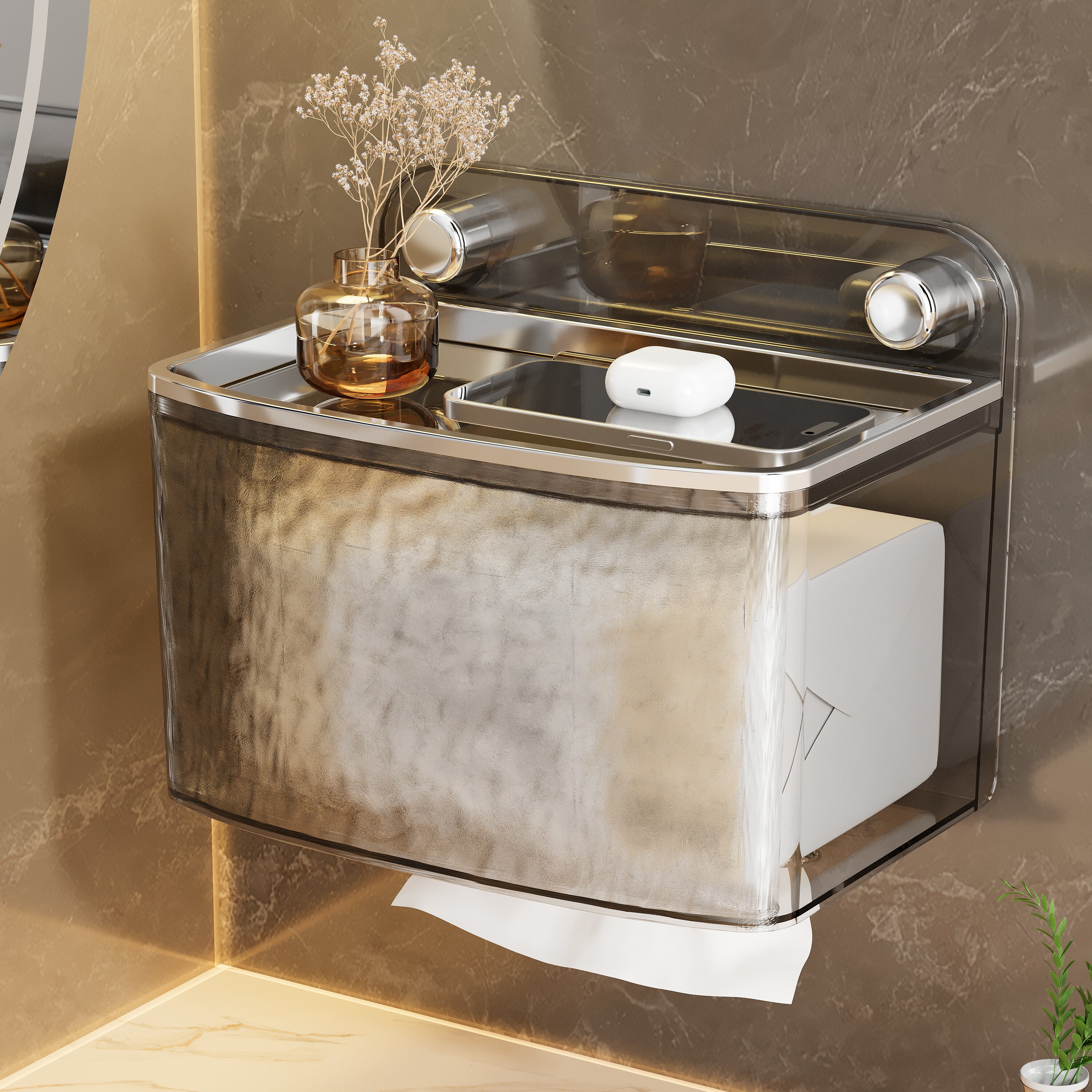 免打孔卫生间纸巾盒抽纸盒壁挂式厕所厕纸盒卫生纸置物纸巾架防水