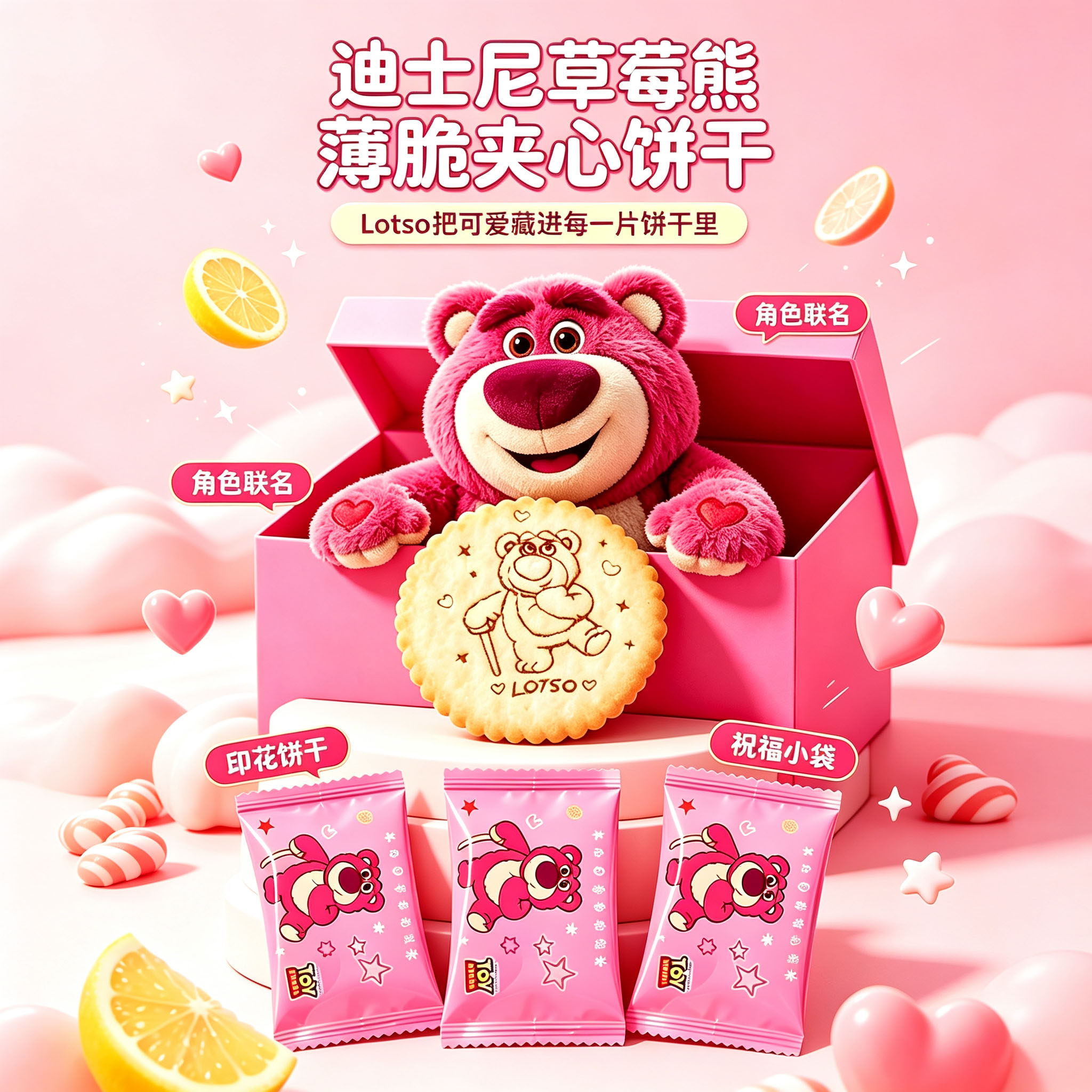 迪士尼草莓熊柠檬夹心饼干