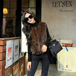 2026秋冬新款高端水貂毛皮草马甲女整貂坎肩加厚环保毛毛收腰背心