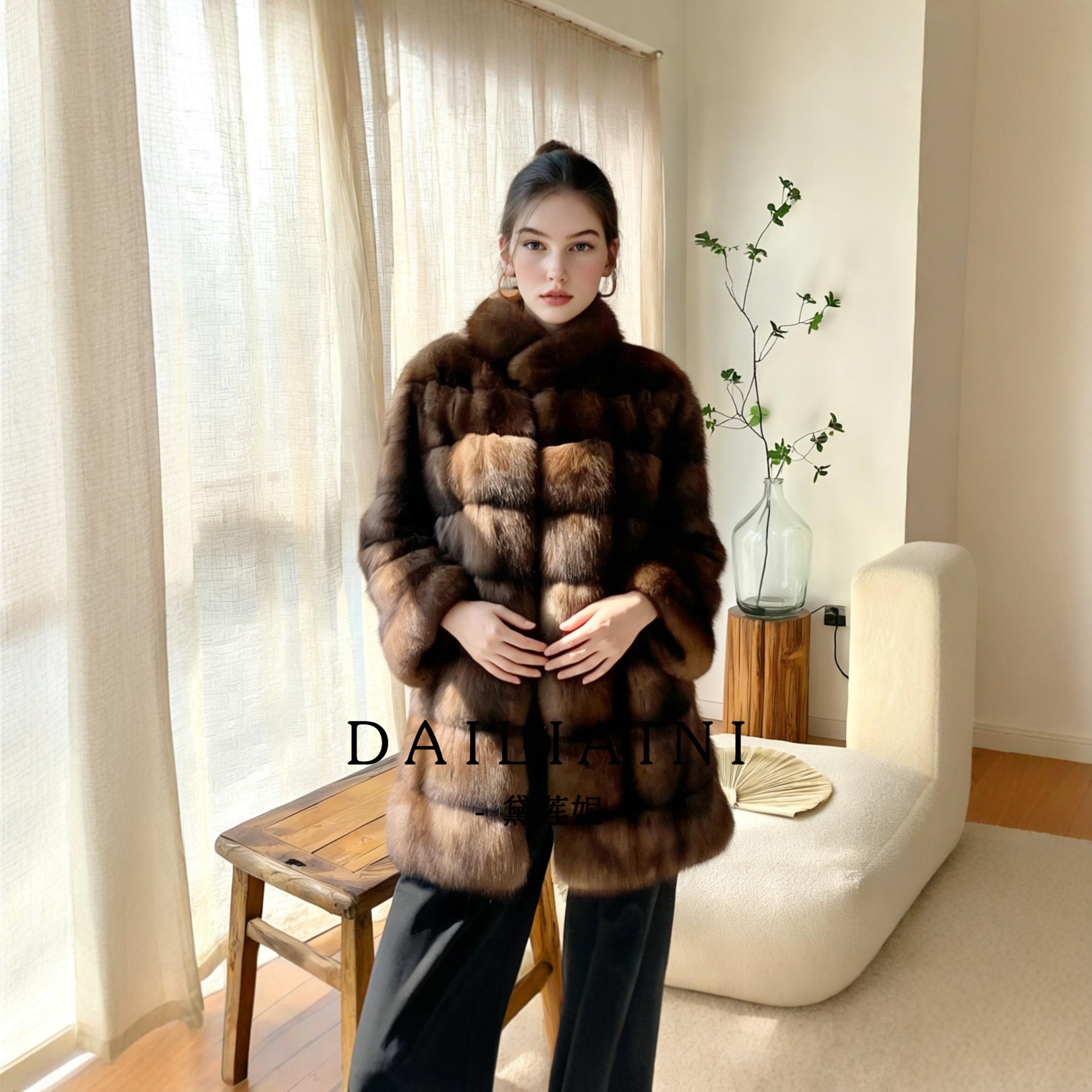 俄罗斯满天星紫貂立领貂皮大衣