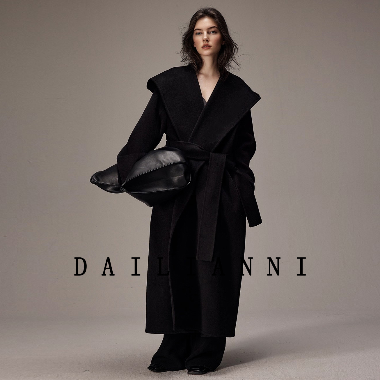 2025新连帽羊毛大衣长款复古法式