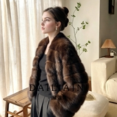 轻奢风2025年新款 俄罗斯满天星紫貂短皮草外套女V领环保貂皮大衣