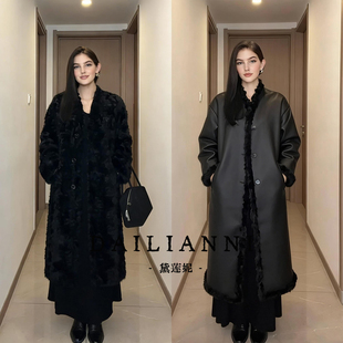 2026年冬季新款小湖羊高端水貂双面穿长款大衣环保皮草PU外套女