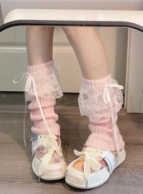 ruibbit纯色蕾丝蝴蝶结堆堆袜y2k纯欲花边辣妹小众腿套显瘦甜美