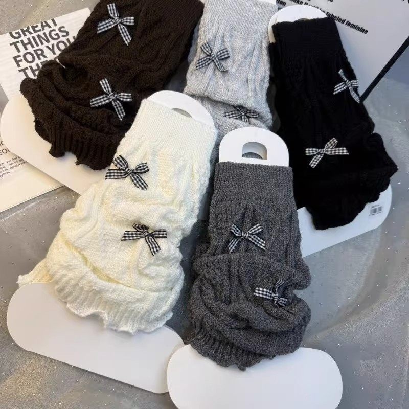 冬季保暖甜美蝴蝶结堆堆袜套