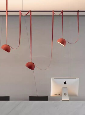 设计师个性橙色三头皮带吊灯极简意大利餐厅吧台创意艺术前吊灯