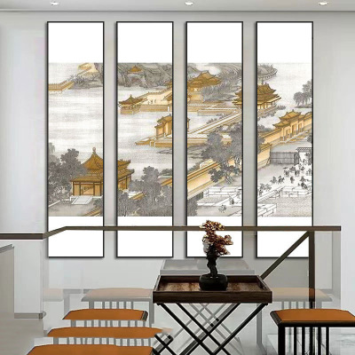 酒店大厅超大四联装饰画客厅四联装饰画棋牌室茶室书房壁画新中式