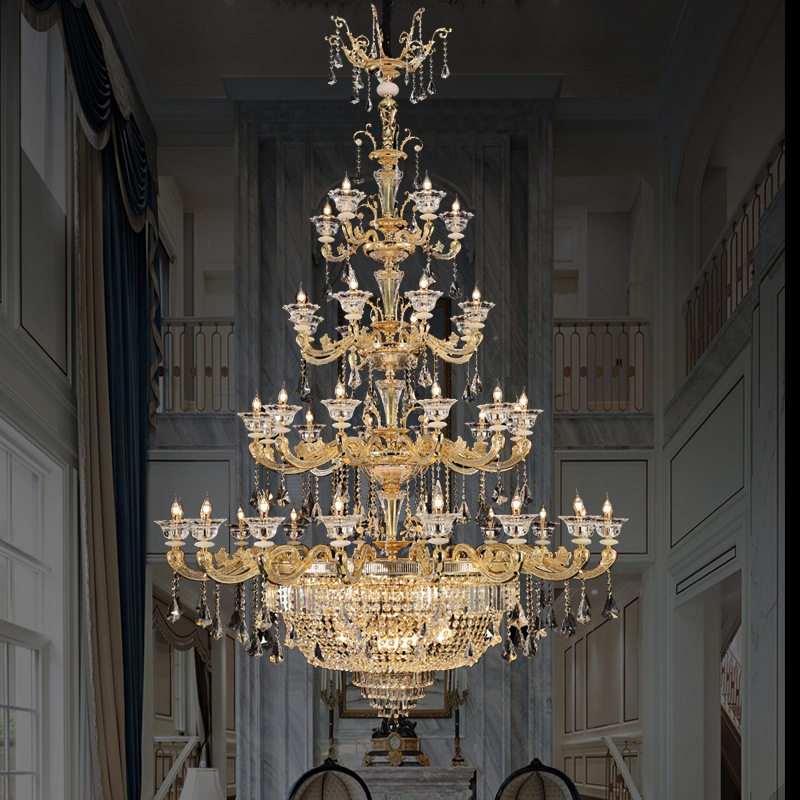 欧式客厅吊灯轻奢高档美人鱼24K金全铜灯K9水晶灯奢华别墅大吊灯