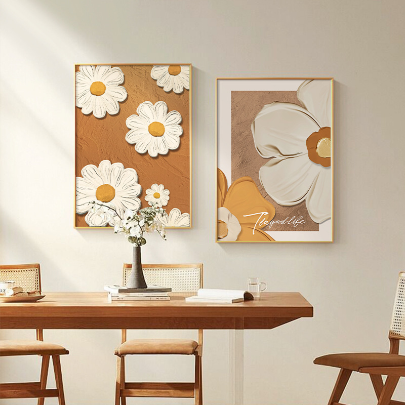 花卉餐厅装饰画小清新餐桌肌理画挂画立体画北欧风油画沙发装饰画图片