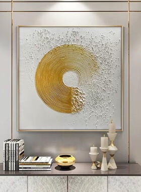 现代黑白风玄关装饰画手绘抽象餐厅油画走廊过道挂画客厅金箔壁画