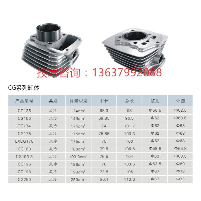 摩托车套缸中缸宗申隆鑫力帆两轮三轮摩托车汽缸体CG125 CG150