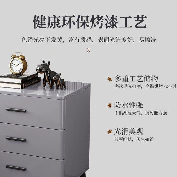 轻奢全实木床头柜三抽屉岩板简约现代加高三层主卧储物柜烤漆工艺