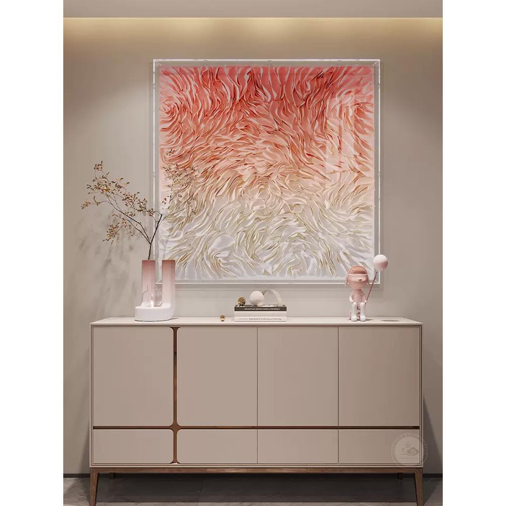 现代简约玄关装饰画亚克力立体皮雕壁画轻奢别墅样板间客厅实物画图片