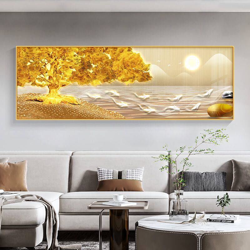 轻奢发财树客厅装饰画招财沙发背景墙挂画大气黄金树卧室床头壁画