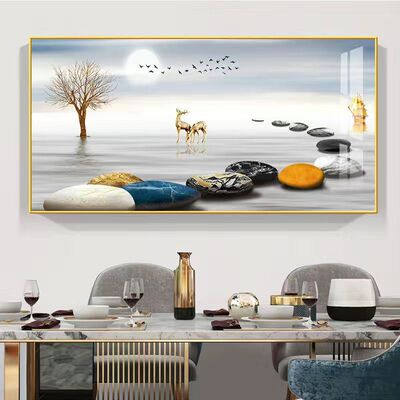 餐厅装饰画背景墙画过道饭厅餐桌墙面免打孔横版挂画轻奢大气