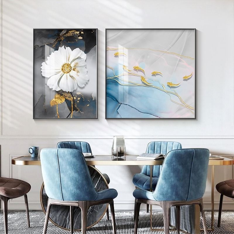 创意图轻奢客厅现代满装饰画高档简约钻餐厅饭厅壁画挂画九鱼墙面图片