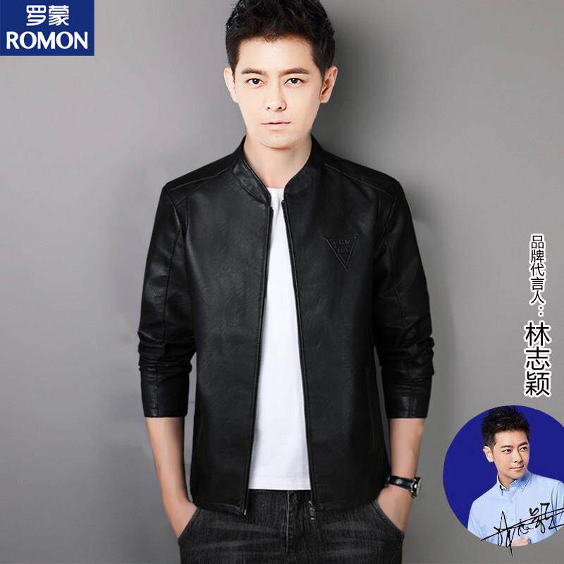 罗蒙仿真皮衣外套男春秋季商务休闲立领皮夹克百搭帅气高级感褂子