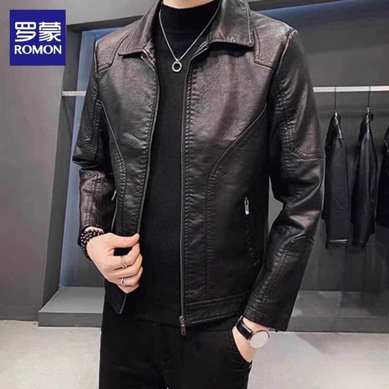 罗蒙皮衣男士2026年春季新款潮流痞帅翻领机车服休闲皮夹克外套男