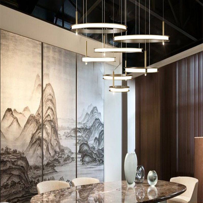 设计师极简家居轻奢客厅圆圈吊灯北欧创意酒店餐厅样板房轻奢风