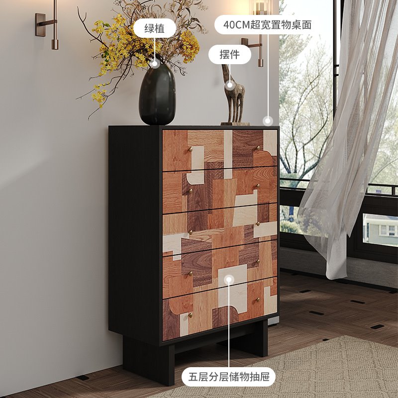 中古风实木五斗柜家用客厅靠墙收纳玄关柜复古卧室装饰储物抽屉柜
