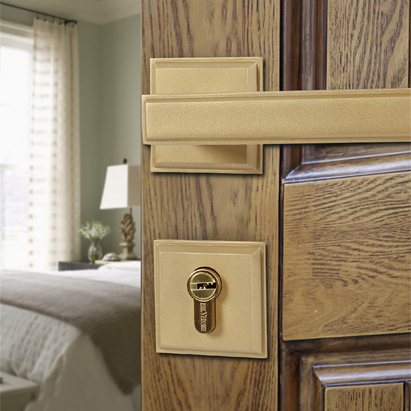 门锁室内新中式木门把手通用型美式静音卧室房门锁黄古铜锁家用