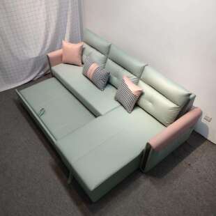 ins风科技布沙发简奢客厅休闲转角组合USB接口条纹扶手两用沙发床