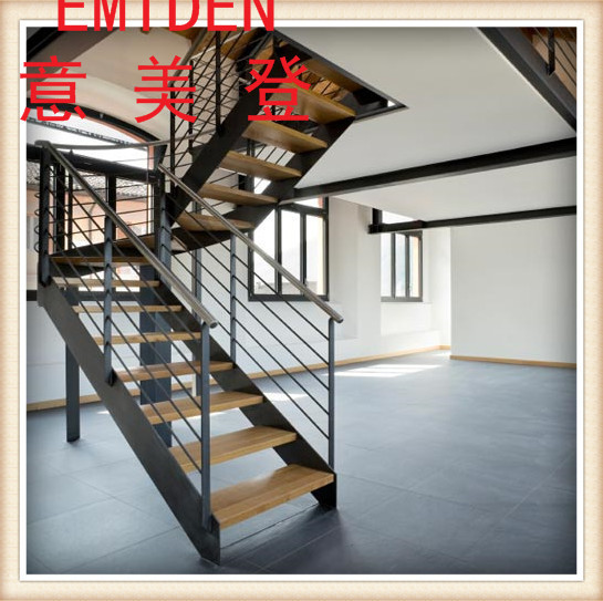 别墅/复式客厅钢板双梁楼梯/钢木楼梯/时尚简易楼梯 深圳钢结构