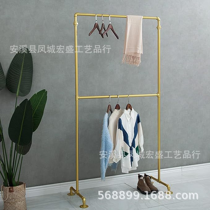 批发铁艺落地式服装店服装展示架金色挂衣架
