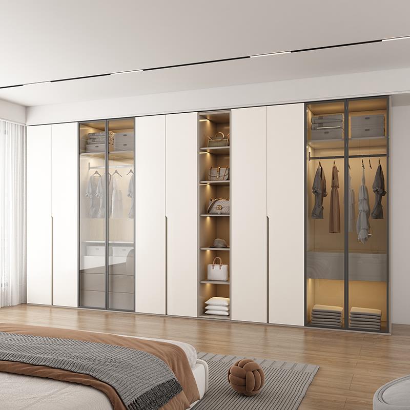 轻奢衣柜家用卧室实木小户型挂衣柜现代简约一门到顶对开门大衣橱
