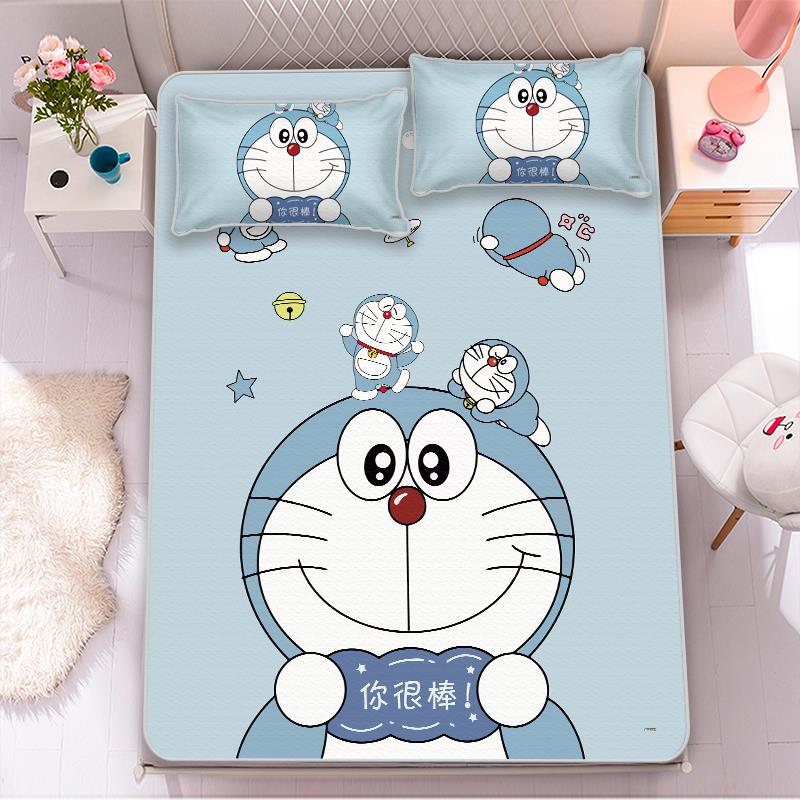 夏季叮当猫冰丝凉席三件套卧室儿童床单软席子学生宿舍可机洗席子