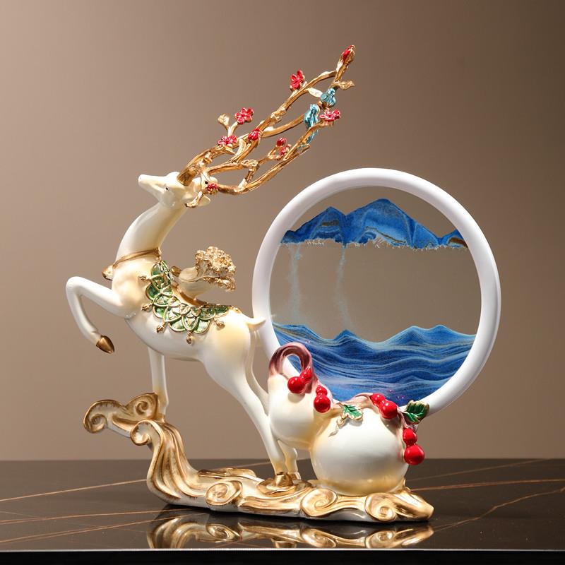 招财鹿创意葫芦流沙画摆件轻奢高档客厅玄关装饰品新家乔迁礼物
