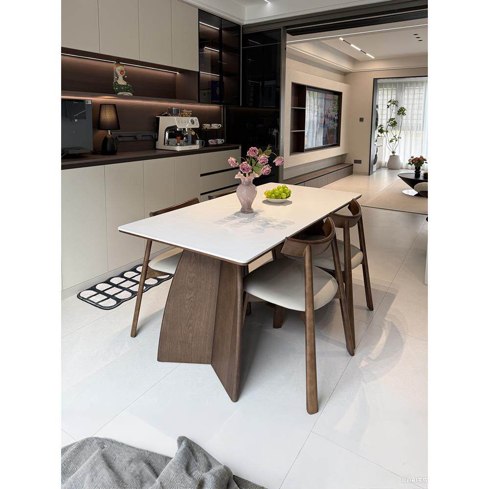 auguste奥古斯特 玛奇朵餐桌家用小户型意式极简纯白岩板实木餐桌