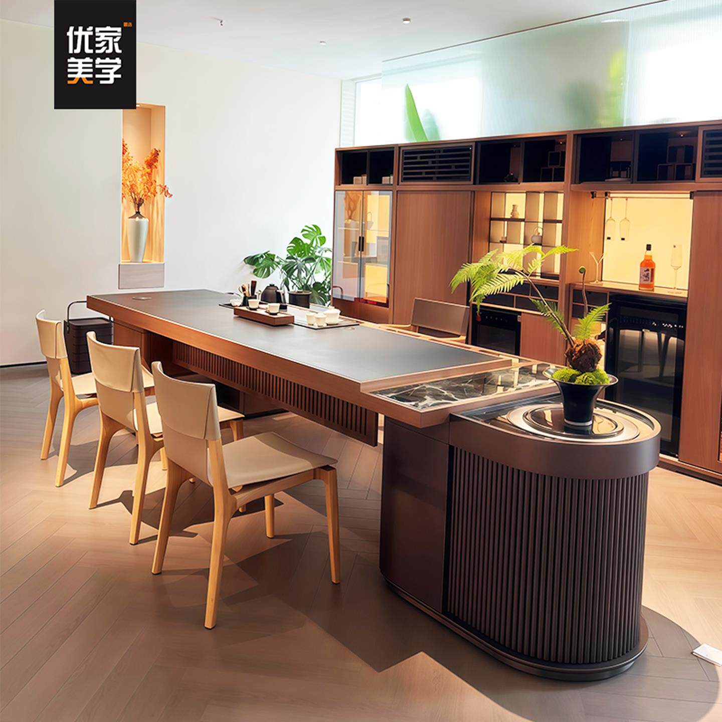 新中式茶桌北美黑胡桃木现代轻奢高端别墅客厅家用实木泡茶桌茶台