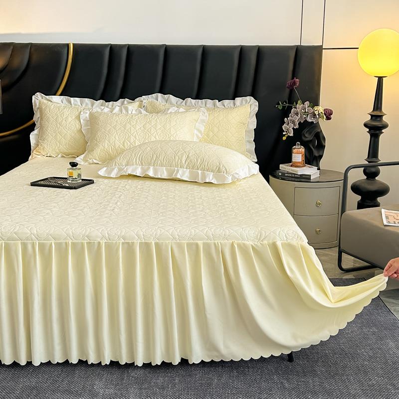 纯色夹棉水洗棉床裙罩床罩单件防尘保护套1.5米1.8床单床笠垫防滑