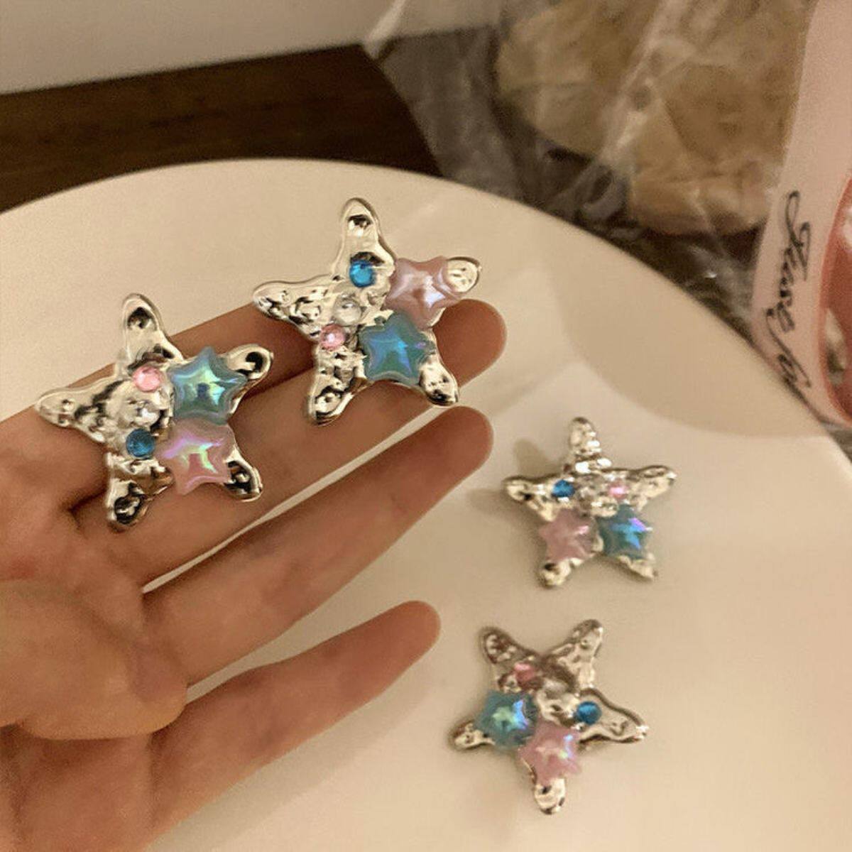 夏日糖果色辣妹银色金属海星发夹刘海夹侧边夹甜辣星星发卡鸭嘴夹