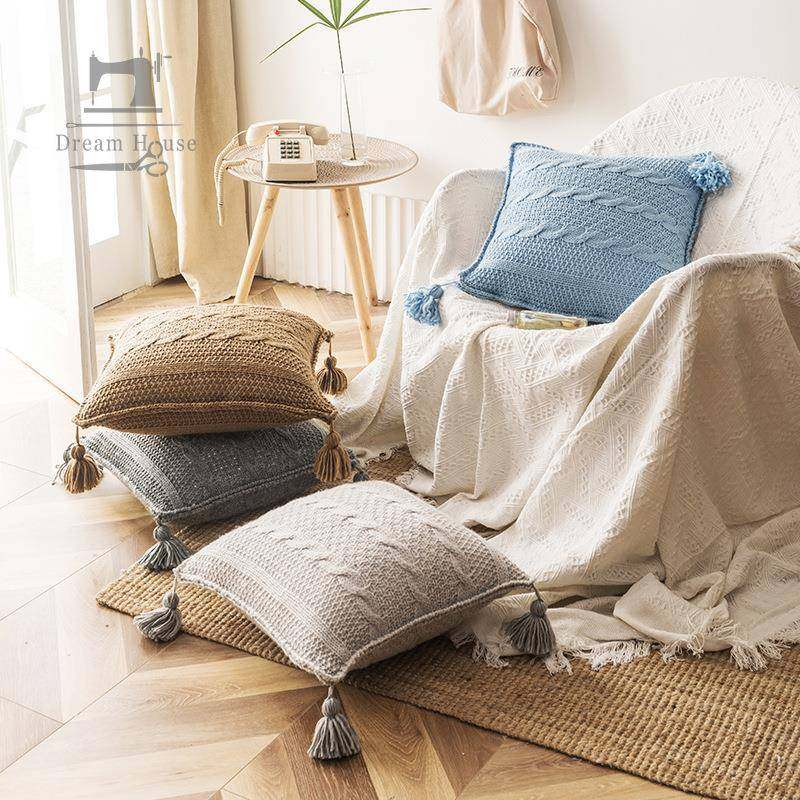 爆款北欧现代针织流苏抱枕套家居样板房办公室沙发靠垫卧室床头靠,居家布艺,抱枕被,淘宝优惠券,粉丝福利购,淘宝优惠卷
