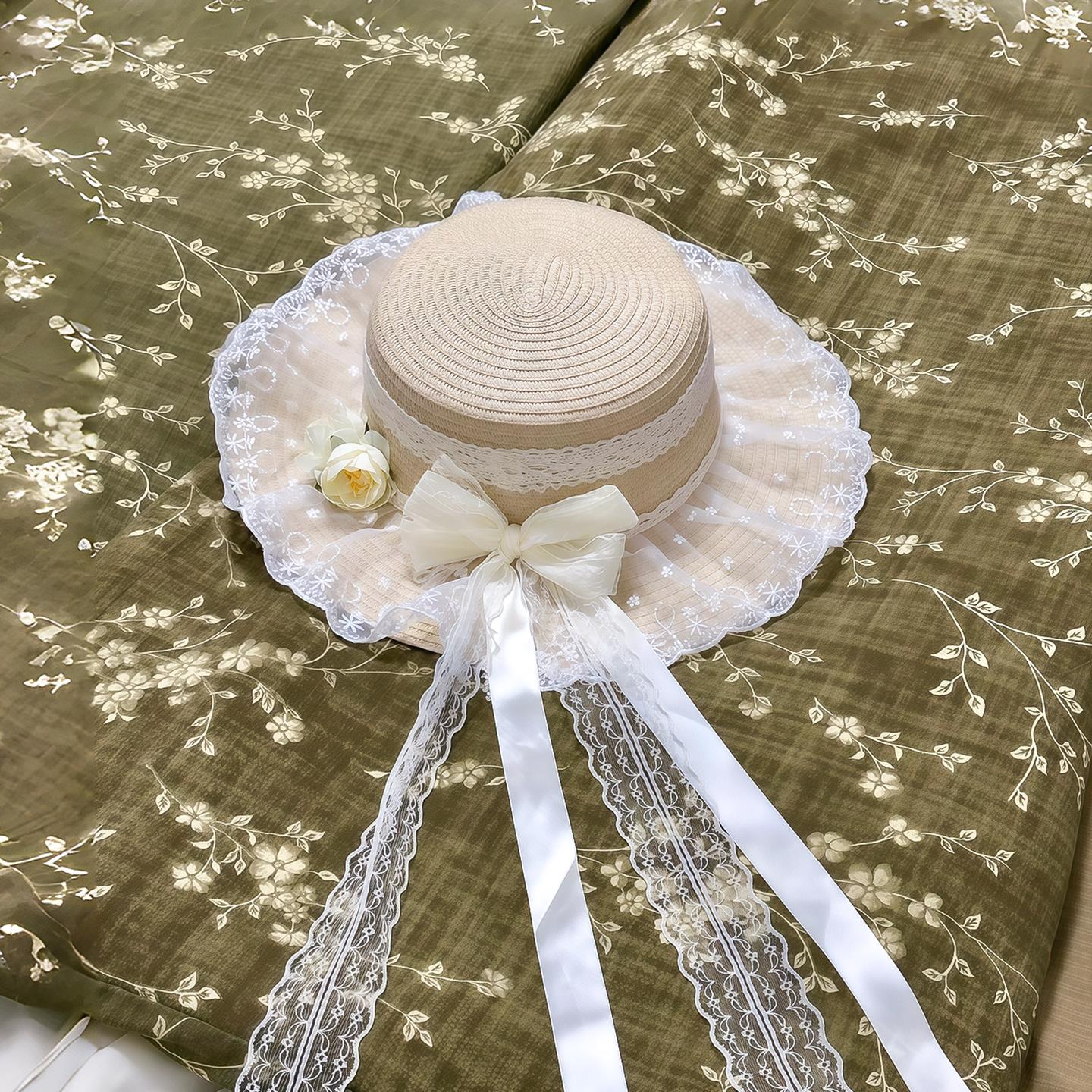 飘带蝴蝶草帽大帽檐沙滩帽防晒帽女夏户外法式海边度假风拍照神器