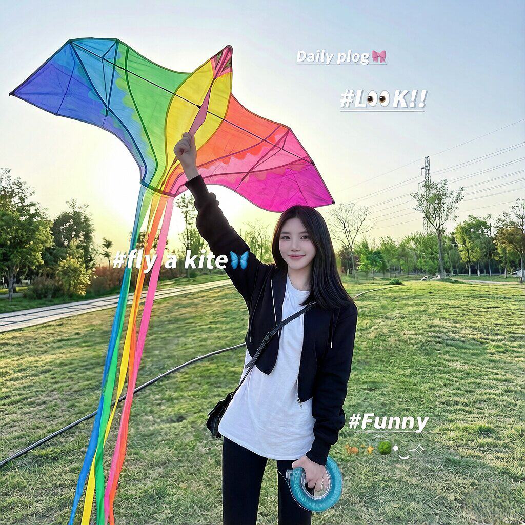 神器线板潍坊易飞非线轮纸鸢打卡凤凰风筝七彩拍照春游手持微风遗