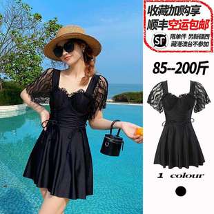 大码泳衣女夏胖mm200斤显瘦遮肉带钢圈聚拢钢托微胖女孩温泉裙式