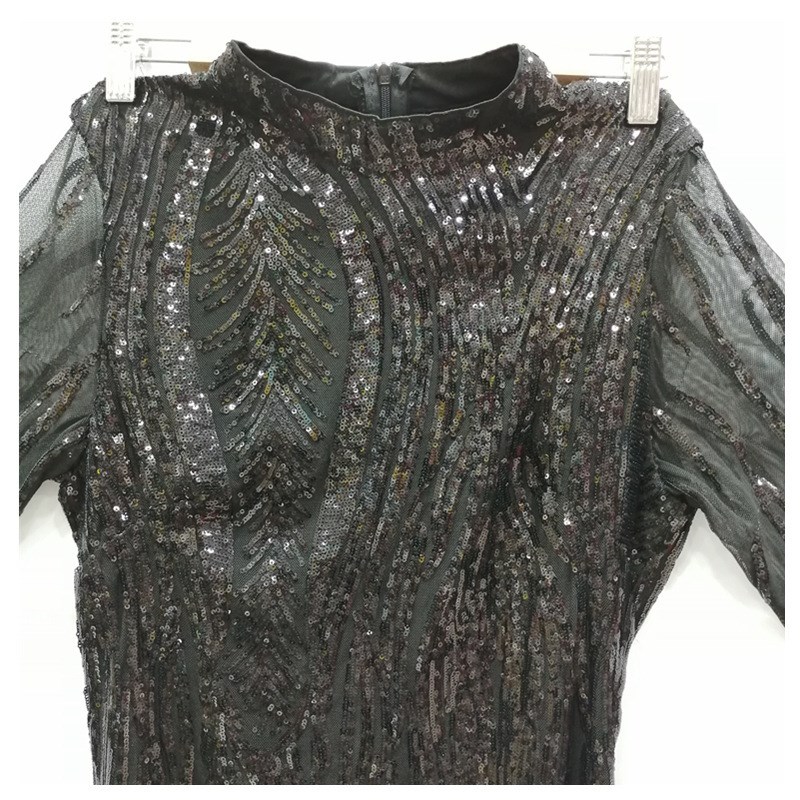 2020爆款亮片布料针织绣花布绣片连衣裙婚庆礼服女U装绣花网布面