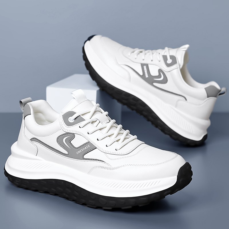 新款运动休闲鞋男款透气旅游真皮鞋男士增高小白鞋减震厚底男鞋潮