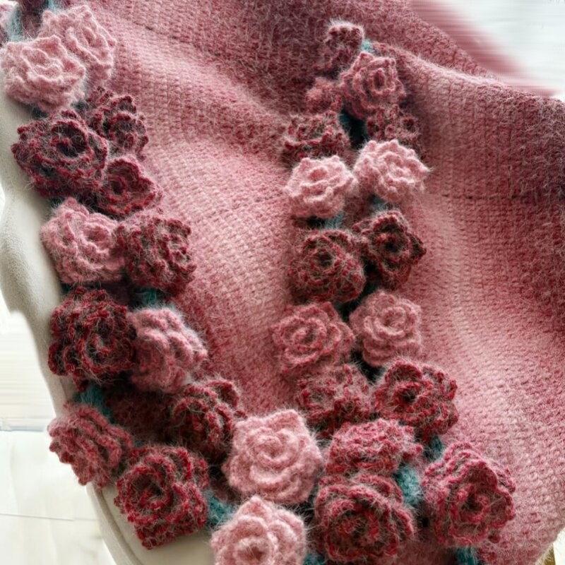 雪球丁达尔diy玫瑰花束抱毯材料包羊毛线朵送朋友毯子编织diy勾花图片