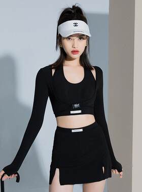 黑色泳衣女生高级感分体三件套游泳衣遮肚显瘦泳装2023年新款保守
