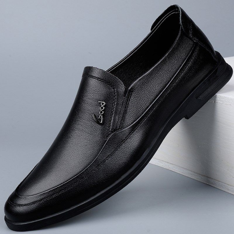 夏季新款男士商务真皮正装皮鞋头层牛皮韩版潮流懒人一脚蹬豆豆鞋,流行男鞋,休闲皮鞋,淘宝优惠券,粉丝福利购,淘宝优惠卷